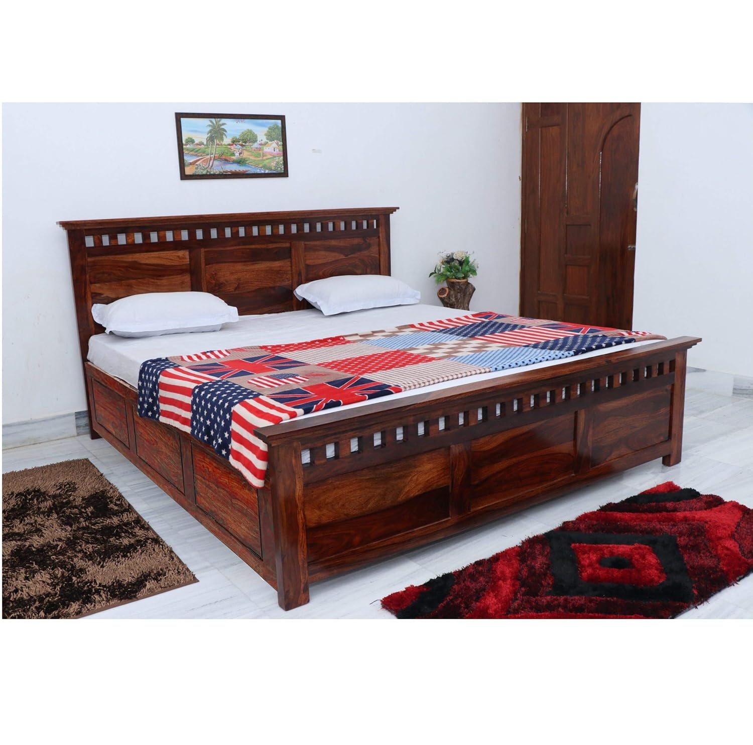 TG Furniture Solid Sheesham Wood Armania King Size Bed with Box Storage