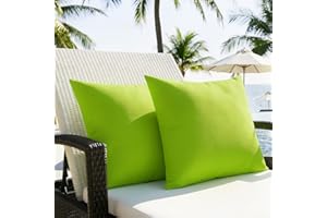 Lewondr Waterproof Outdoor Throw Pillow Cover, 2 Pack Solid PU Coating Throw Pillow Case UV Protection Garden Cushion Cover f