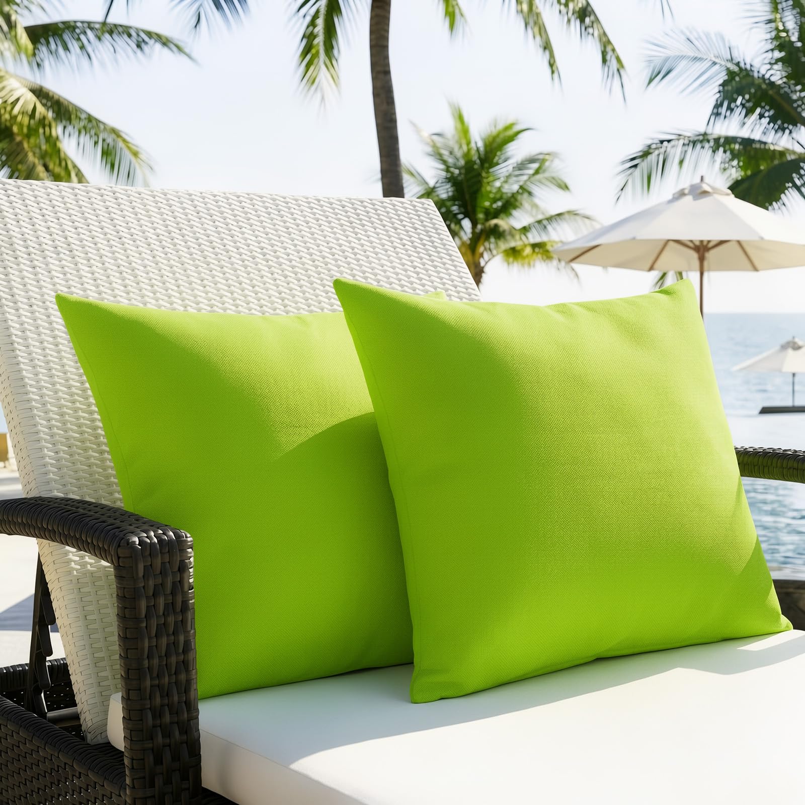 Lewondr Waterproof Outdoor Cushion Cover, 2 Pack Solid PU Coating Throw Pillow Case UV Protection Garden Cushion Cover for Patio Sofa Couch Balcony 18"x18"(45x45cm) - Fluorescent Green — image 1
