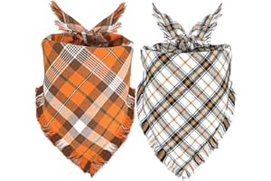 Viretec Fall Dog Bandana, Thanksgiving Autumn Dog Bandana Orange Plaid Pet Scarf for Boy and Girl, Seasonal Holiday Reversible Triangle Bibs for Medium Large Dogs and Cats