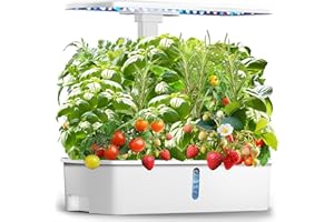 HDROOR Hydroponics Growing System Kit 12 Pods, Hydroponic Herb Garden Kit Indoor with 24W LED Grow Light, Smart Indoor Garden, Height Adjustable, Auto Timer, Quiet Pump, Gardening Gifts for Mom Women, White