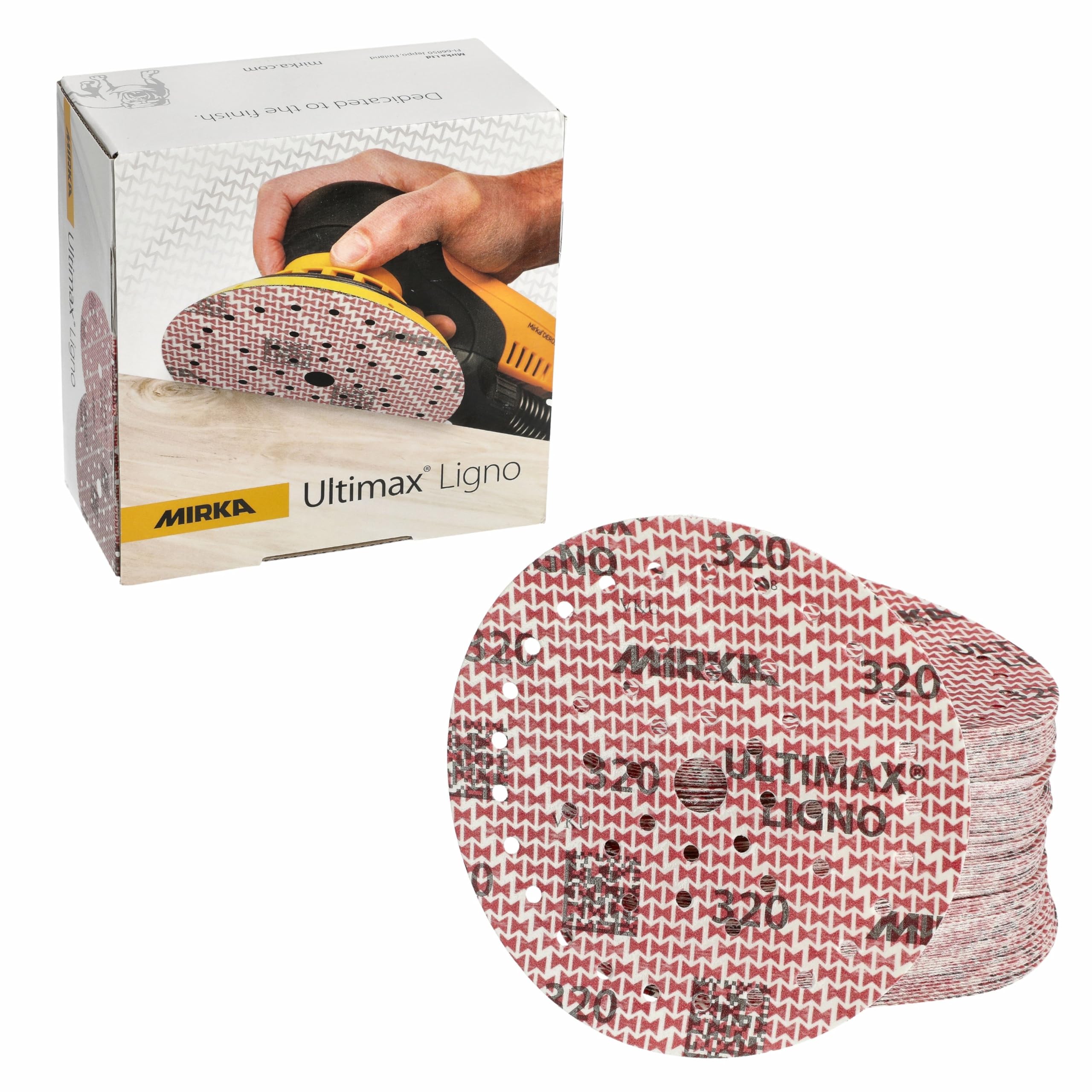 Mirka Ultimax Ligno Ø 150mm sanding discs Hook & Loop Multifit/grit 320/100 pieces/multi-perforation/for sanding wooden surfaces — image 1