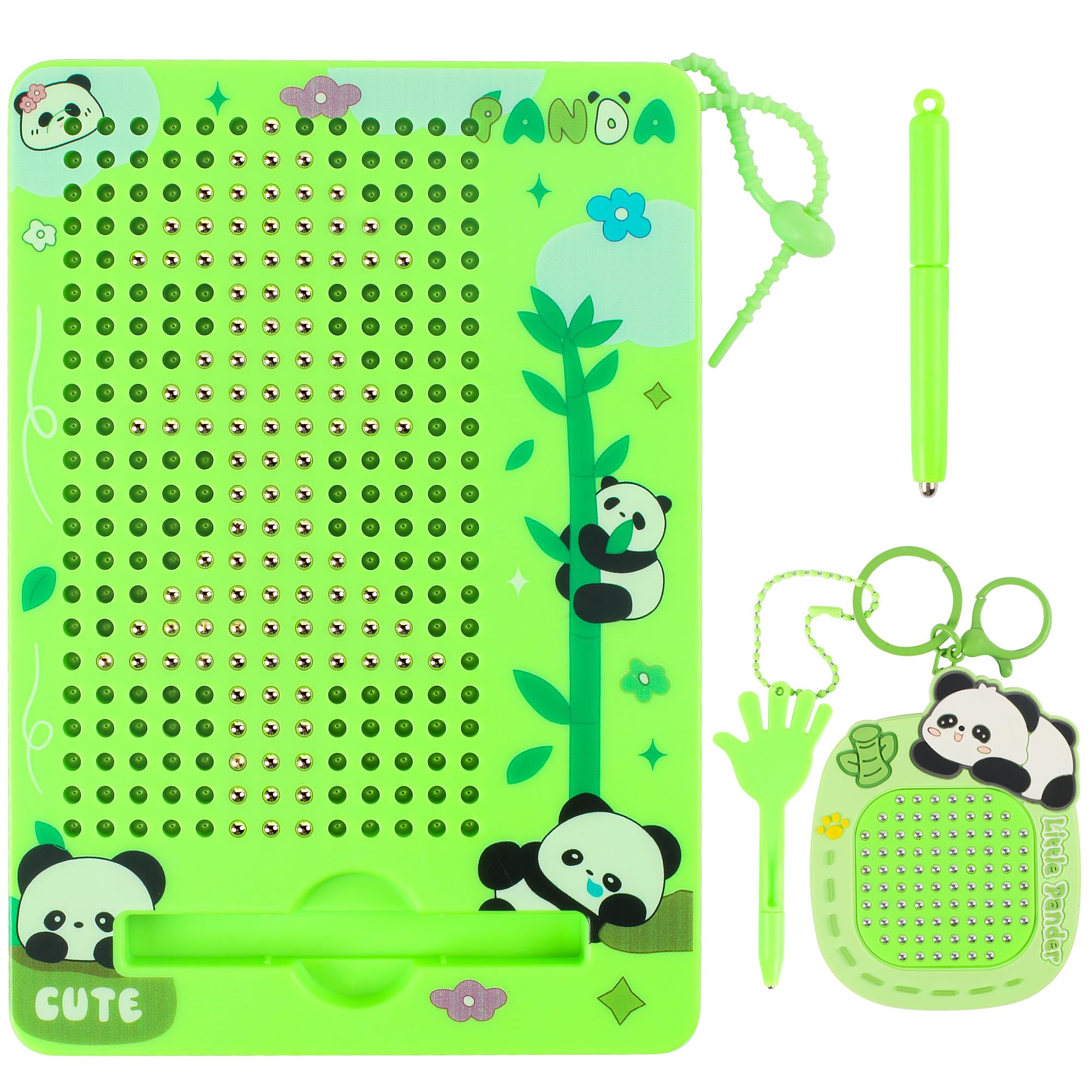 LONEEDY 2-Pack Magnetic Drawing Board Set for 3+Kids, Cute Panda Keychain Stress Relief Toys,Magnet Stylus Pen for Boys and Girls Trips& Camping Activities (Green)