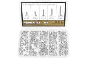 Kindroufly 252 Pieces #2 x 1/4" 3/8" 1/2" 5/8" 3/4" Phillips Pan Head Self-Tapping Screws, Wood Screws Assortment Kit, 304 Stainless Steel
