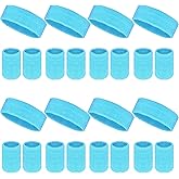 24 Pcs Neon Sweatbands Set Include 8 Pcs Sports Headband and 16 Pcs Cotton Wristbands 80s Neon Sweat Bands Bulk for Gym, Tennis, Basketball, Running, Exercise