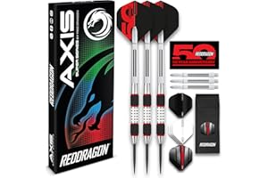 RED DRAGON Darts – Axis Series – 85% Tungsten Darts Set with Dart Flights, Stems & Wallet –Available in Green, Blue & Red – S