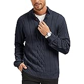 KAVIANA Men's Henley Neck Cable-Knit Sweater Fashion Casual Plain Pullover with Button Closure