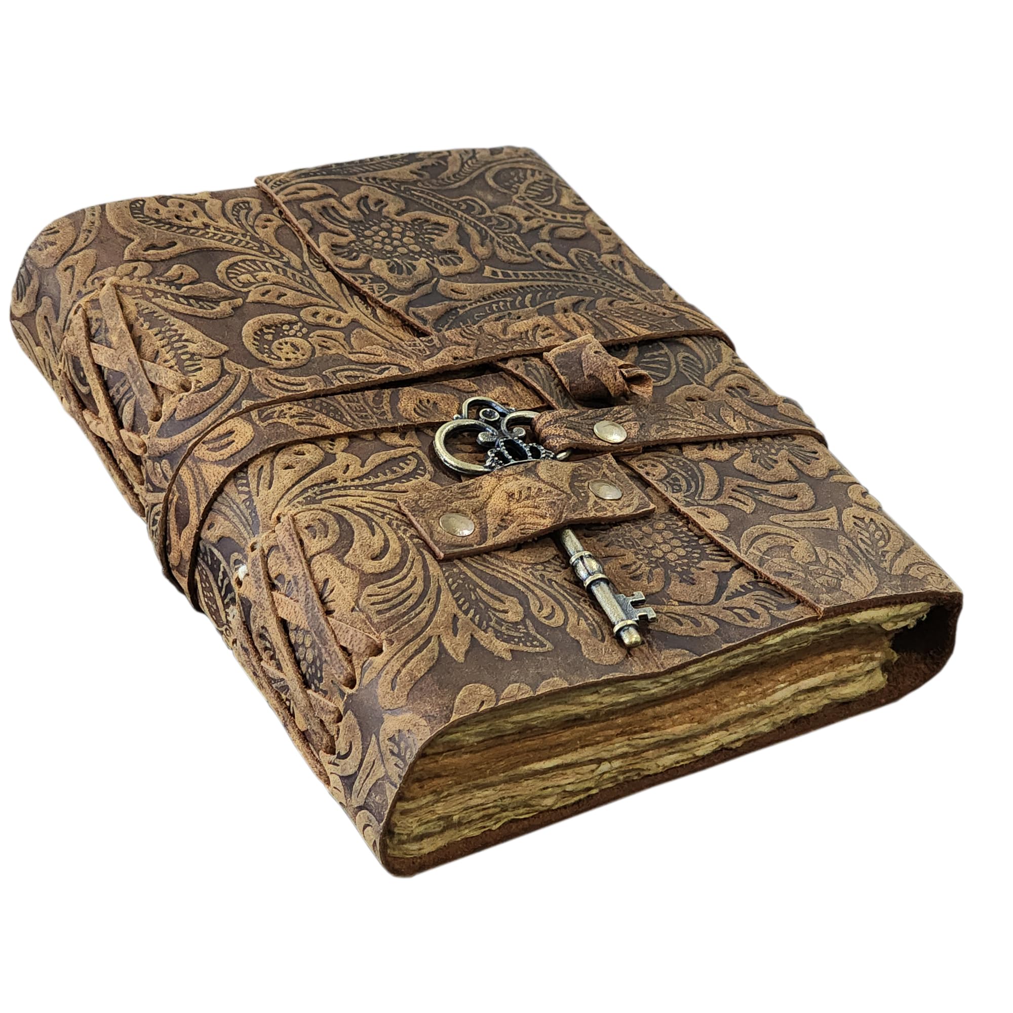 Leather Notebook, 200 Blank Pages - Handmade Bound Journals for Women and Men - For Travel Diary Writing, Daily Work, Sketchbook - Vintage Feel (10x7 Inch, Anntique)