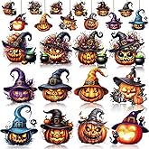 12Pcs Halloween Wooden Ornaments Cute Pumpkin Tree Decorations Gothic Pumpkin Hanging Ornaments Wooden Hat Cat Decorations Design for Halloween Holiday Party Supplies