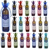 60 Pcs Sheer Organza Wine Bags 14.6 x 5.5 Wine Gift Pouches Sheer Mesh Wines Gift Pouches Reusable Bottle Wrap Bottle Covers Drawstring Gifts Wrap Bags Dresses for Wedding Christmas Baby Shower