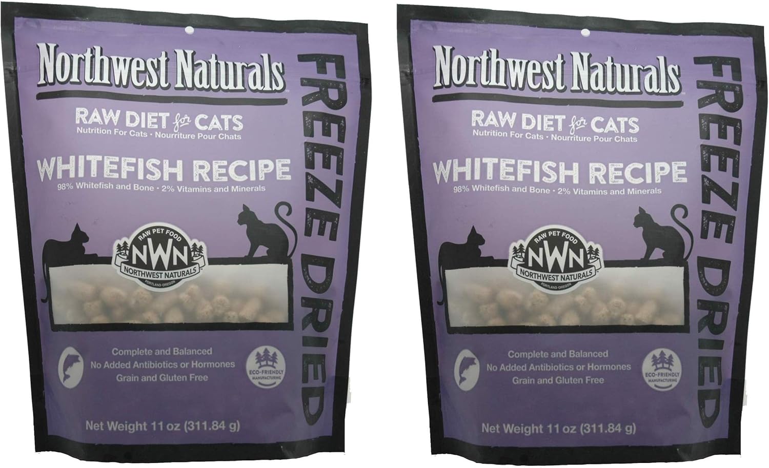 Northwest Naturals 2 Pack of Freeze-Dried Whitefish Raw Food for Cats, 11 Ounces Each