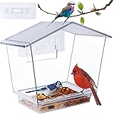 Window Bird Feeder, 10 X 7.3 Inch Cardinal Bird Feeder with Removable Sliding Tray and Drain Holes, Clear Acrylic House Windo