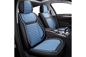 LINGVIDO Universal Car Seat Cover, Breathable and Waterproof Faux Leather Automotive Seat Covers for Cars SUV Sedan (Full seat, Light Blue & Black)