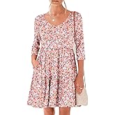ANRABESS Women's 3/4 Sleeve Mini Dresses Summer Casual V Neck Flowy Tiered Floral Boho A-line 2026 Beach Vacation Short Dress