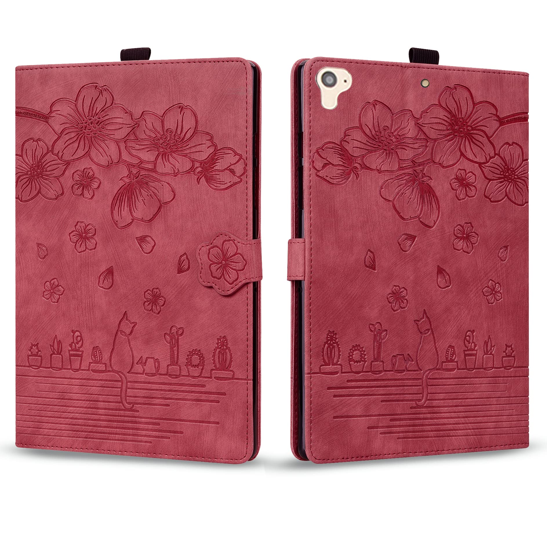 Rosbtib Tablet Case for iPad 9.7 inch (Model 2018/ 2017, 6th / 5th Generation), PU Leather Flip Cover with Magnetic Card Slot, Red