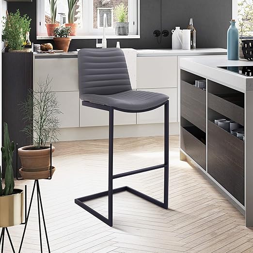 Amazon Com Armen Living Lucas Contemporary Faux Leather Kitchen Barstool 26 Counter Height Gray And Black Furniture Decor