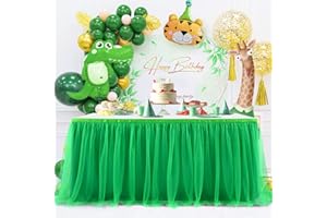 CO-AVE Green Tulle Table Skirt 9ft Tutu Table Cloth for Kids Birthday Party Dessert Round Tables Christmas Home Decoration(L 9(ft),H30in)