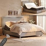 FLEXISPOT All-in-One Adjustable Bed Frame with Upholstered Flange Edge Headboard & Bamboo Mattress–Queen,Synchronized Head & Foot Lift for Relaxation–5Y Motor&10Y Frame & Mattress Warranty,Light Grey