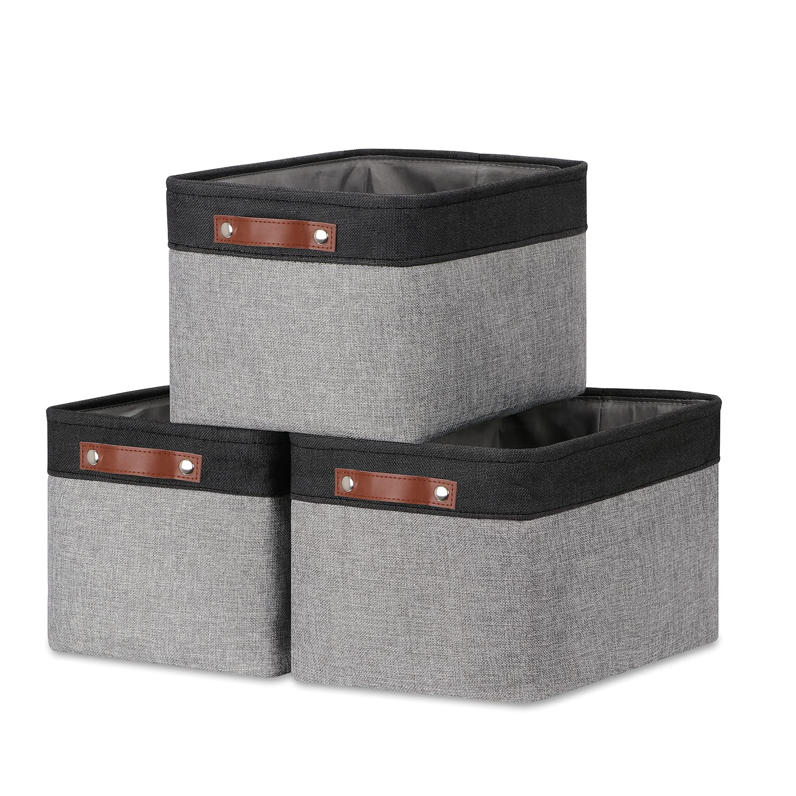 Photo 1 of DULLEMELO Fabric Baskets for Storage, Rectangular Fabric Storage Bins Collapsible, Perfect for Shelves, Closets, Nursery, Empty Gift Baskets (3-Pack Medium-15 inch X 11 inch X 9.5 inch , Black&Grey)