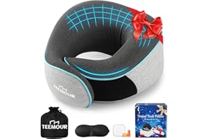 TEEMOUR Upgraded Travel Neck Pillow Airplane- 360° Support Travel Pillows for Airplanes, Stocking Stuffers Gifts for Travellers With Eye Mask & Earplugs, Portable Carry Bag for Long Flights|Travel Essentials