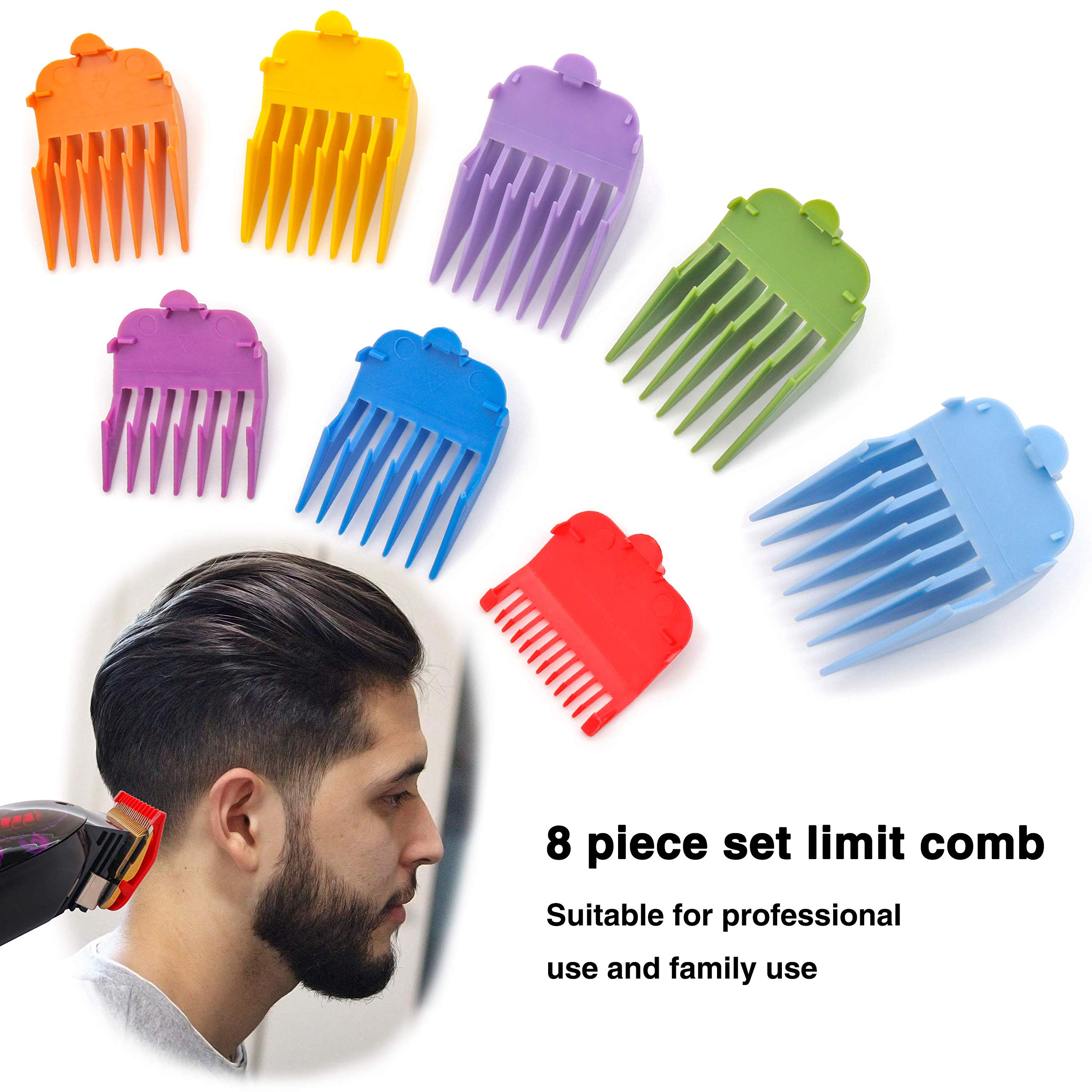 Professional Hair Clipper Guide Combs,Wahl replacement guards Set,8 Color and Sizes Attachment Guide Comb,Great Fits for All Full Size Wahl Clippers/TrimmersGreat