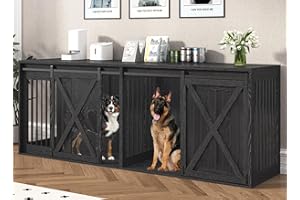 Nordee Axio 94.5" XXXL Dog Crate Furniture for 2 Large Dogs, Heavy Duty Double Dog Cage Extra Large Breed, 35.4" Tall Thick Wooden Dog Kennel TV Stand with Divider, Black