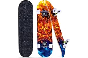 ASKTOM Skateboards for Beginners Kids Boys Girls and Adults 31"x8" Pro Complete Skateboard 8 Layers Maple Wood, Double Kick Concave, Fascinating Cool, Solid&Durable