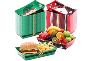 Acellegic 50 Pack Christmas Paper Food Trays 7.9 x 5 x 1.8 Disposable Food Serving Boat Nacho Trays Christmas Party Supplies for Holiday Xmas Decorations(Cartoon Style)
