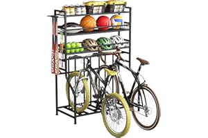 Bike Rack Garage, 4 Bike Stand with 3-Tier Storage Rack, Suitable for Mountain, Road & Other Bike, Indoor & Outdoor Storage S