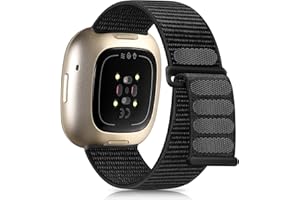 Getino Compatible with Fitbit Versa 3/Fitbit Versa 4 /Fitbit Sense/Sense 2 Bands for Women Men, Adjustable Stretchy Nylon Band Sport Loop Strap for Fitbit Sense/Versa 3 Wristbands Accessory, Black