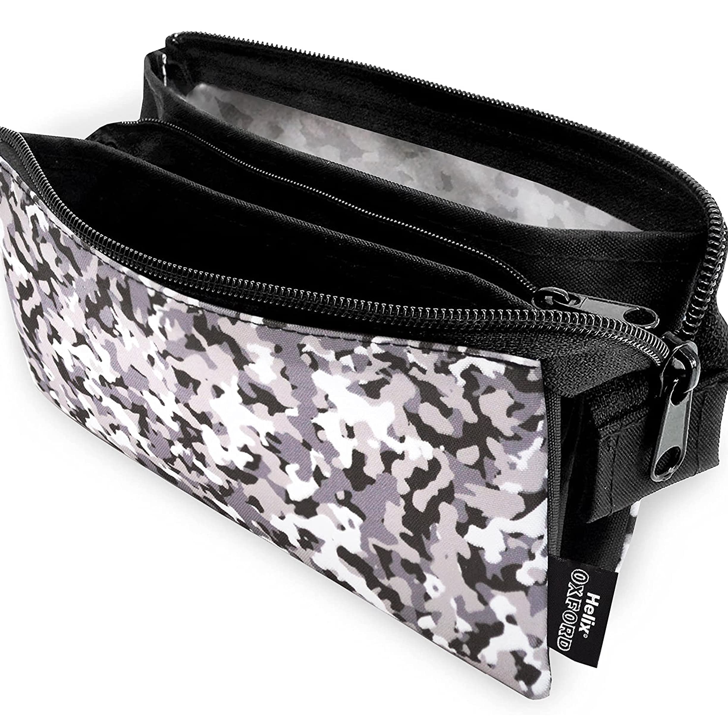 Helix Oxford Urban Canvas Pencil Case - Three Pockets - Camo Grey