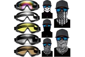 immoono 10 Packs Motorcycle Accessories, 5PCS Dirt Bike Ski Goggles Dustproof Windproof Safety Glasses and 5PCS Face Masks
