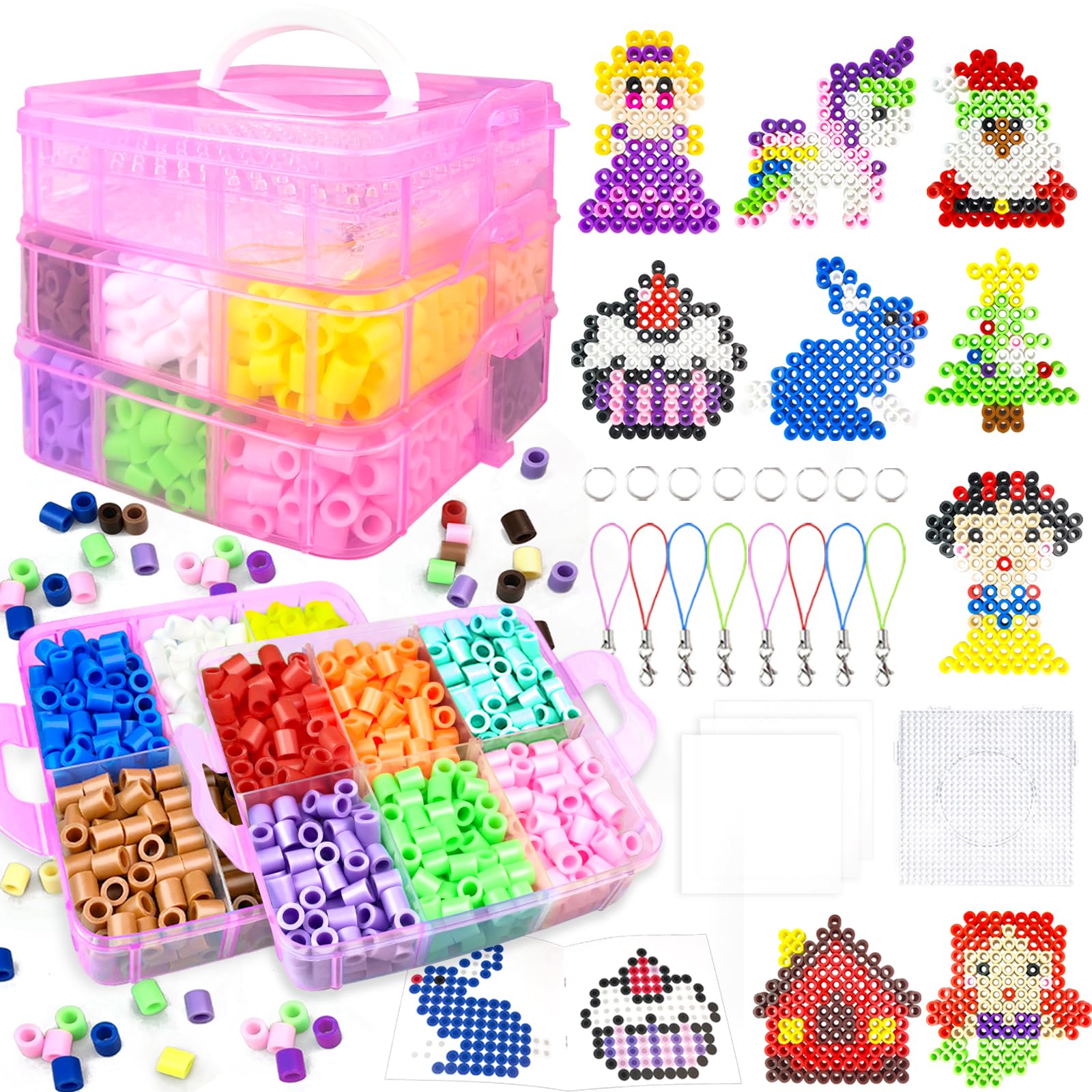 10MM Large Fuse Beads Craft Kit with Storage Box,12 Colors XL Beads,Pegboards,Ironing Papers and Accessories.Arts and Crafts Set Toys Gifts for Boys & Girls Christmas Birthday.DIY Craft Gift for Kids — image 1