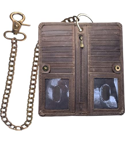 IBRO CLASSIC Motorcycle Chain Wallet | Premium Cowhide Leather Biker Wallet | RFID Blocking, 18" Chain | Bi-Fold Credit Card Organizer
