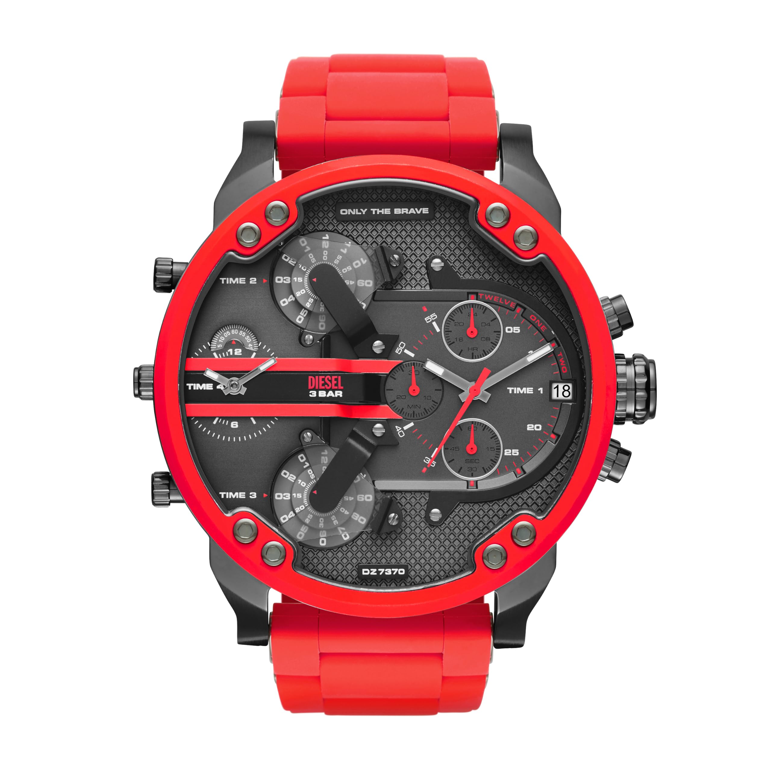 Reloj Diesel Mr. Daddy 2.0 para Hombre, Reloj Deportivo Cronógrafo de Acero Inoxidable y Silicona para Hombre, Color: Gunmetal, Rojo