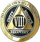 RecoveryChipRecoveryChip 8 Year AA Medallion Elegant Black Gold Silver Bi-Plated Alcoholics Anonymous Chip