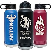 Custom Personalized Laser Engraved 12 20 32 40 oz Water Bottles with Name & 18 Sport Icon, Custom Water Bottle Stainless Steel Double Wall with Lid and Straw