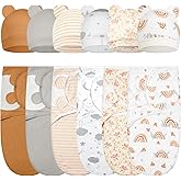 Ramede 6 Pack Swaddle Blanket with Hats for Baby Girl Boy 100% Cotton Swaddles 0-3 Months, Adjustable Breathable Skin Friendly Receiving Blanket Wrap, Essential for Newborns