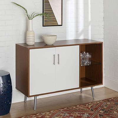 Walker Edison 44-Inch Mid-Century TV Stand, Brown, Storage