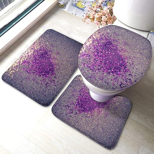 Amazon Com Yiaoflying Bath Rug Sets 3 Piece Glitter Silver Purple Non Slip Bath Mat Set For Bathroom Shower Room With U Shaped Contour Toilet Mat Bath Mat And Toilet Lid Cover Super Absorbent And Soft Home
