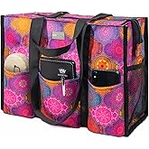 TOPDesign Utility Water Resistant Tote Bag with 13 Pockets, Top Zipper Closure & Thick Bottom Support, for Working Women