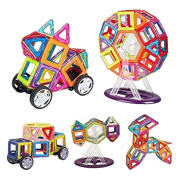 INTEY Magnetische Bausteine 66 Magnetische Konstruktionsbausteine Kleinkinder magnetische Bauklötze für Kinder ab 3 Jahren(Ge
