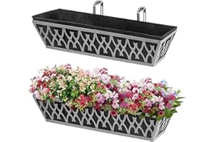 KARLLIU 2 Pack 24 Inch Window Boxes Planters Railing Planter Box with Adjustable Brackets & Non-Woven Fabric Plant Grow Bags Deck Railing Planter Boxes Balcony Hanging Flower Box for Outdoor Plants