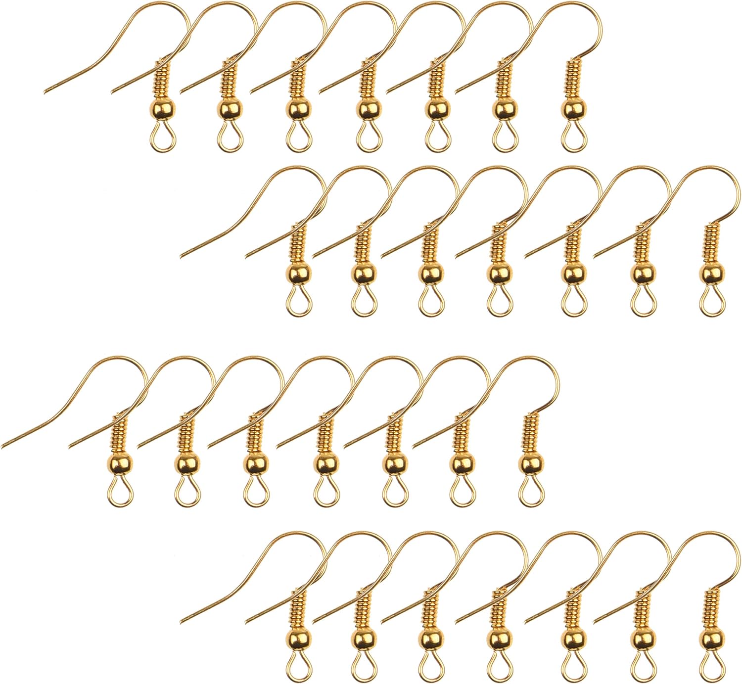 Eco-Fused 18mm Earring Hooks, 200 pcs, Coil and Ball Style Nickel-Free Ear Wires, Gold, Hypo-Allergenic Plated Steel