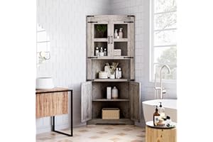 Garvee Rustic Farmhouse Tall Corner Cabinet, 18.4"x26"x67" with Glass Doors & Adjustable Shelves, Corner Storage for Kitchen,