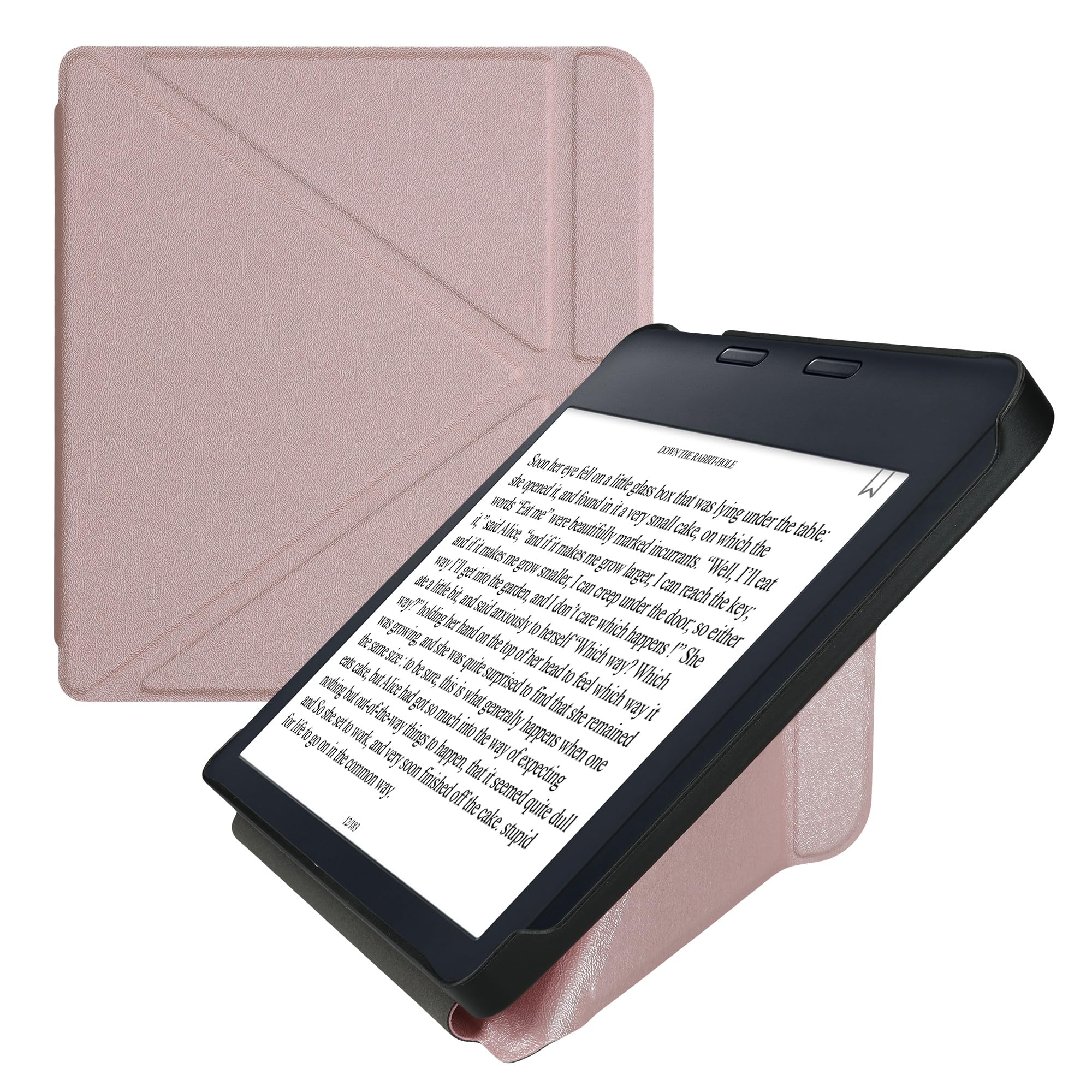 kwmobile Origami Cover for Kobo Libra 2 Case - Slim PU Leather eReader Cover with Stand and auto sleep funktion - Rose Gold — image 1