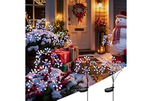 PEVOROS Solar Christmas Lights Outdoor, Solar Garden Decor, Outdoor Christmas Decorations, Gardening Supplies, Solar Powered Lights Waterproof for Yard Patio, Fairy Decor Firwork(2 Pack Multi-Colored)