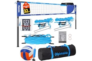 OLYBEAKA Outdoor Portable Volleyball Net Set for Backyard Beach with Adjustable Heavy Duty Poles, Durable Net, PU Volleyball & Pump, Carry Bag