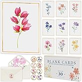 Only Zest 30 Blank Cards with Envelopes Set 4x6 Inch – Minimalistic Floral Design with Gold Border – Note Cards for Greetings, Thank You, Sympathy, Encouragement, Celebration, Personal Messages