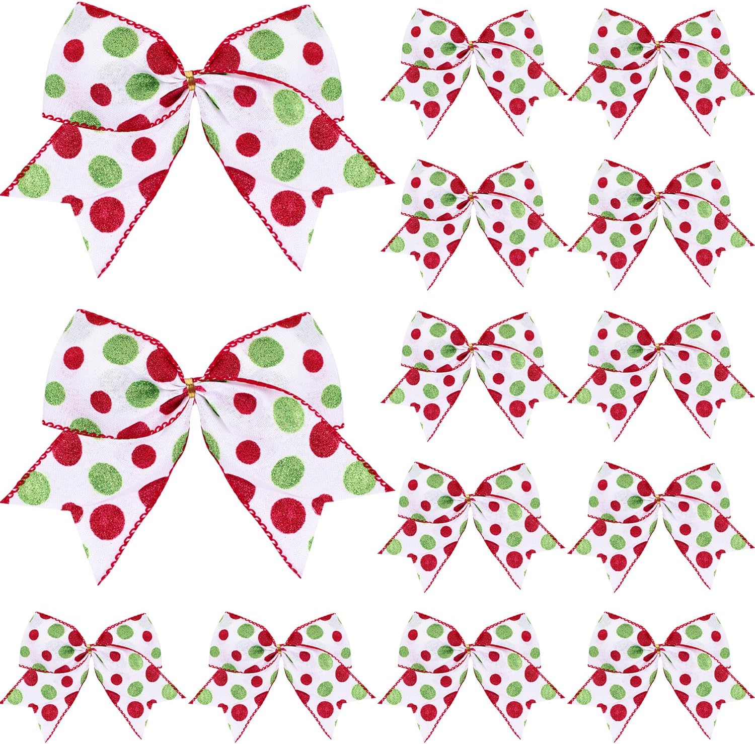 Bows & Ribbons - 24 Pcs Red Green Christmas Bows Decorations, 6 Inch Polka Dot Christmas Tree Bows Xmas Bows Ornaments for Home Wreaths Garland Wedding Gift Party Indoor Outdoor